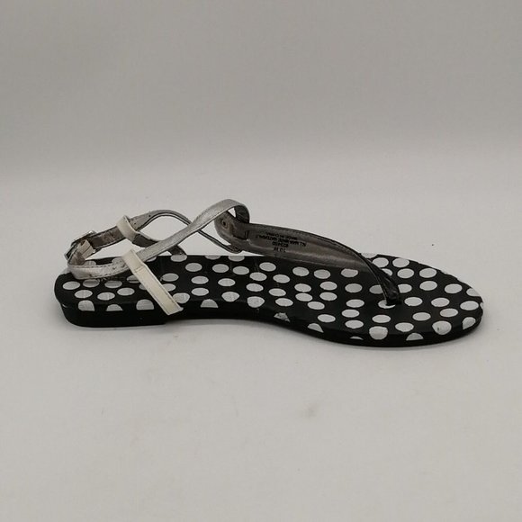 Lane Bryant Womens T Strap Thong Ankle Strap Sandals Black Polka Dots Buckle 10W - Picture 2 of 9